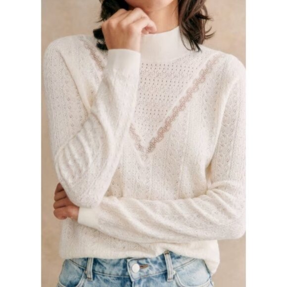 Last Chance! New Sézane Anneli 100% Merino Wool Retro Knit Sweater Ecru XS - Picture 1 of 8